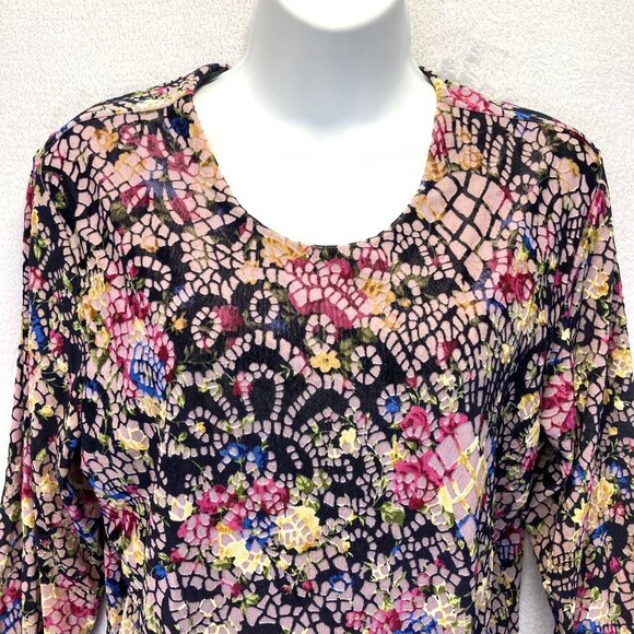 Petit Pois Viviana G Velvet Burnout Dress Womens Size XL Black Pink Lightweight - Picture 4 of 14